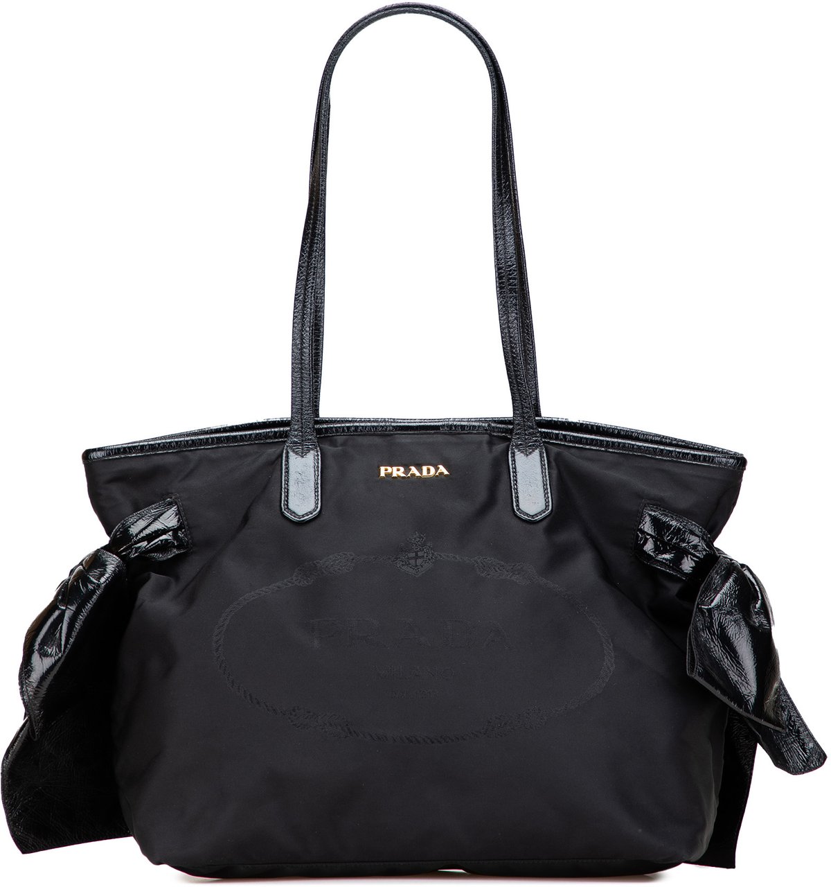 Prada Tessuto Canapa Logo Bow Tote Zwart