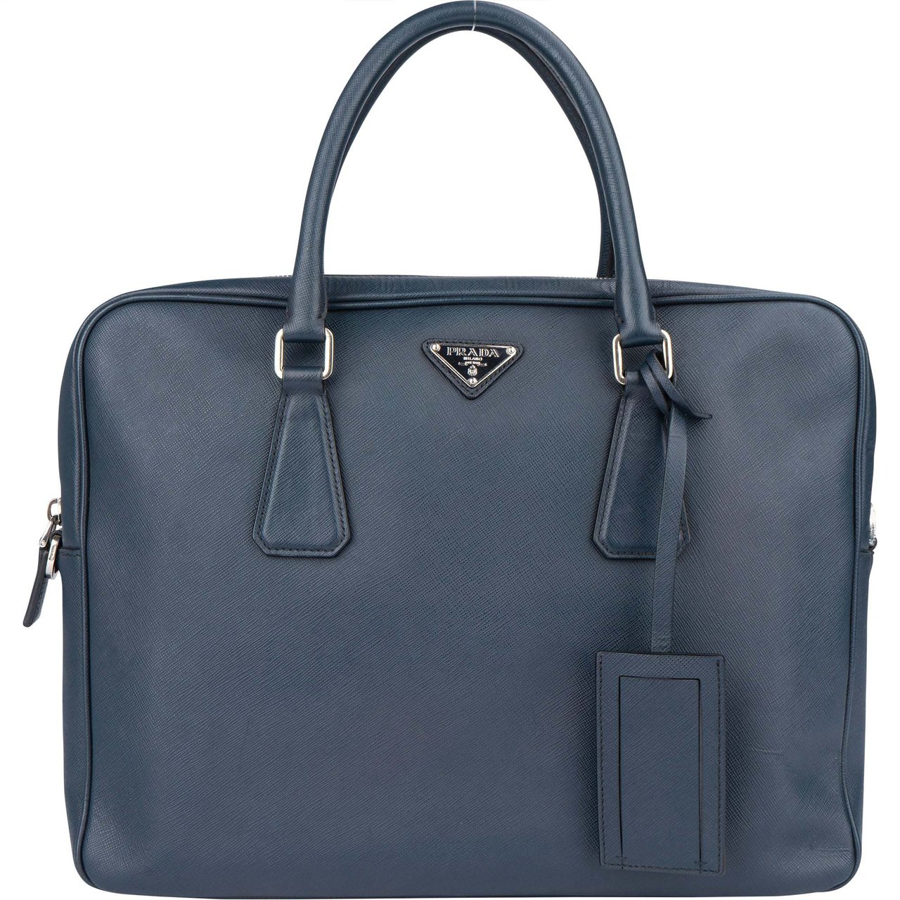 Prada Prada Blue Saffiano Leather Business Handbag Blauw