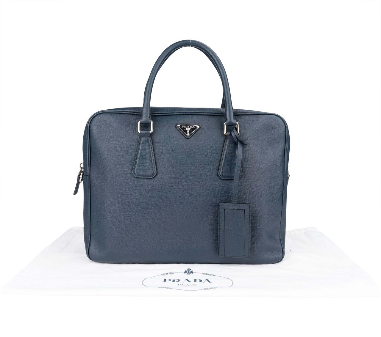 Prada Prada Blue Saffiano Leather Business Handbag Blauw