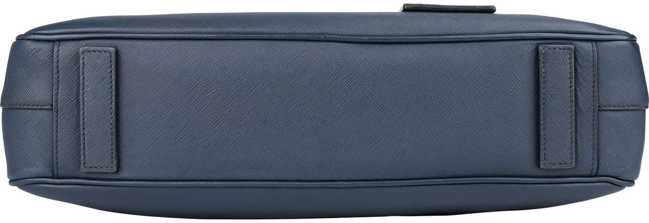 Prada Prada Blue Saffiano Leather Business Handbag Blauw