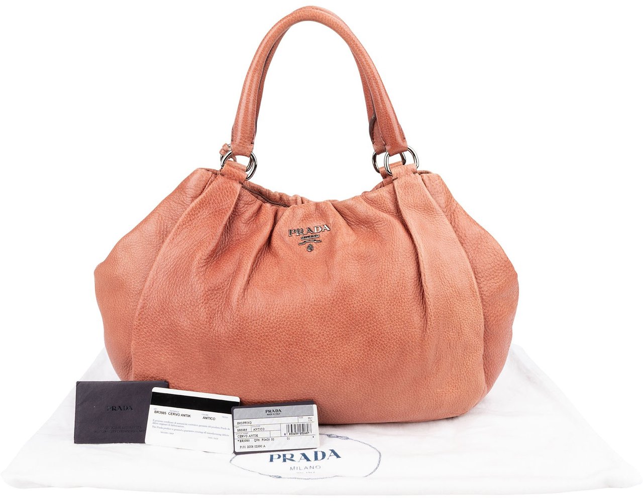 Prada Vitello Daino Deerskin Gathered Tote Handbag Divers