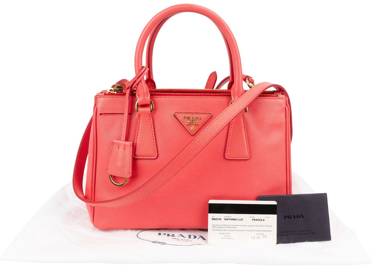 Prada Pink Saffiano Leather Small Galleria Handbag Rood