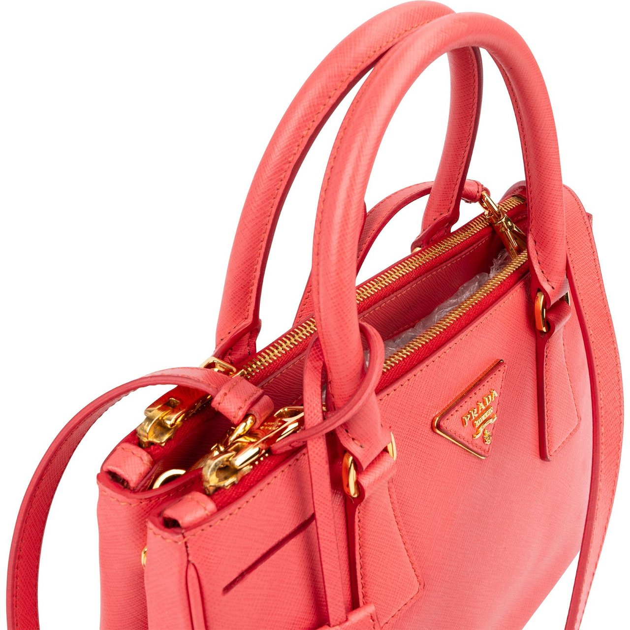Prada Pink Saffiano Leather Small Galleria Handbag Rood