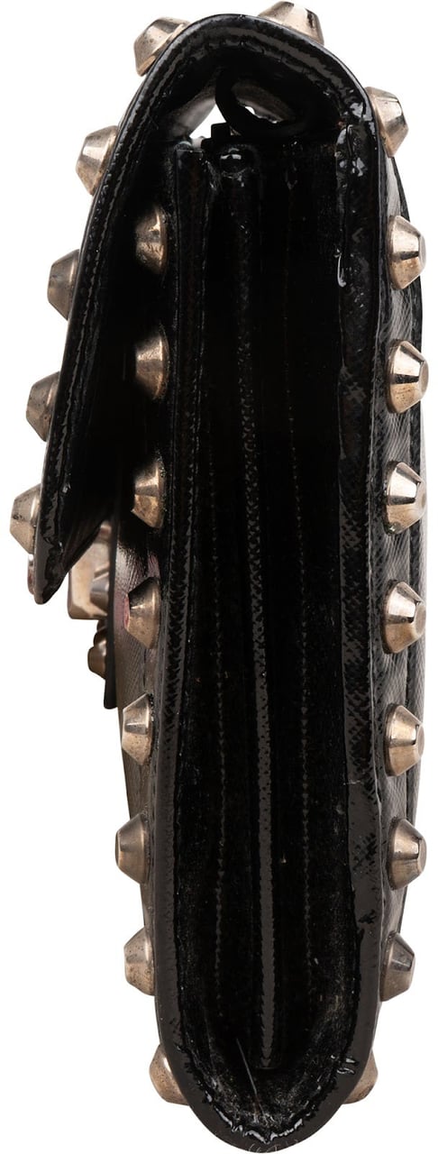 Prada Saffiano Move Leather Studded Lock Clutch Bag Zwart