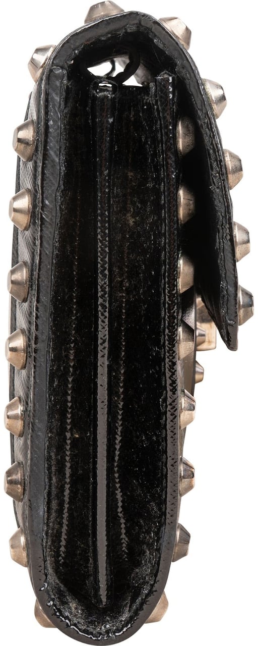 Prada Saffiano Move Leather Studded Lock Clutch Bag Zwart