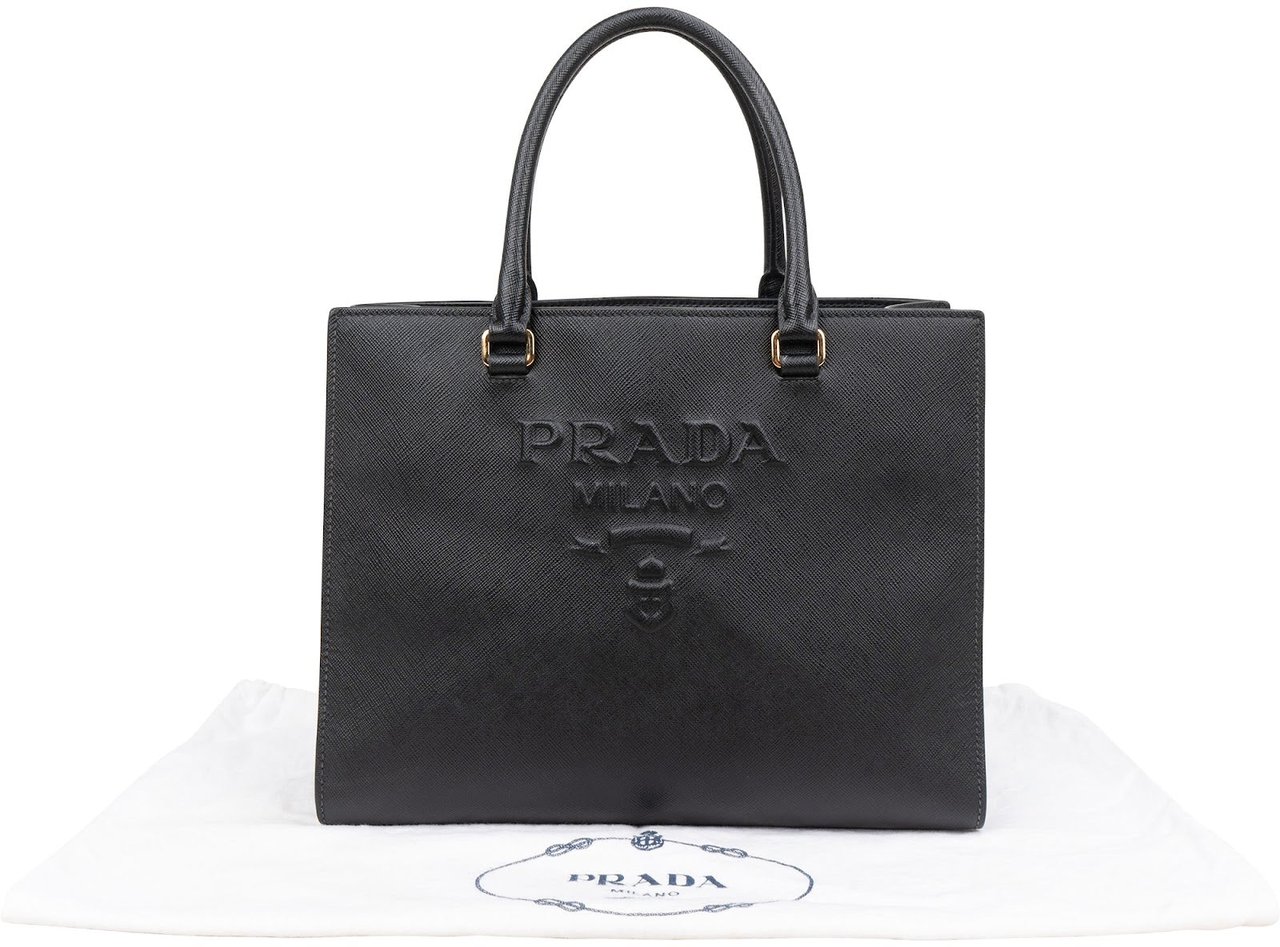 Prada Saffiano Leather Small Tote Handbag Zwart