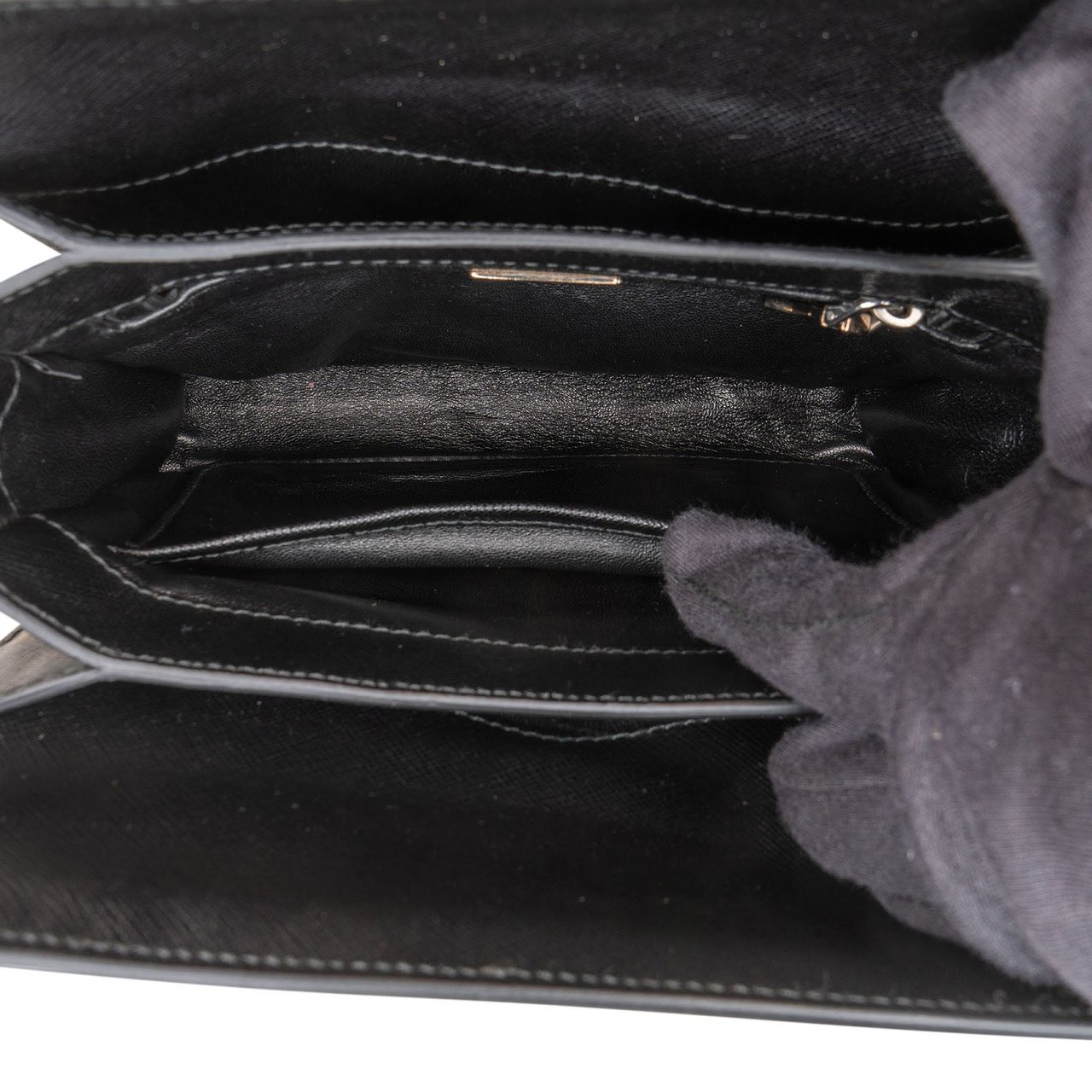Prada Saffiano Leather Studded Fringe Turnlock Cahier Shoulder Bag Zwart