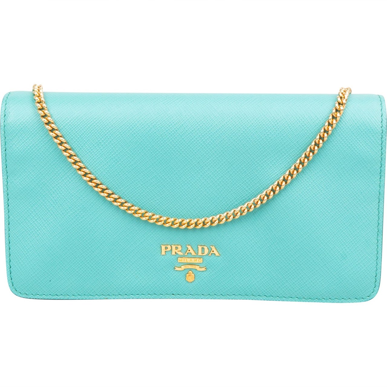 Prada Saffiano Leather Wallet On Chain Crossbody Bag Blauw