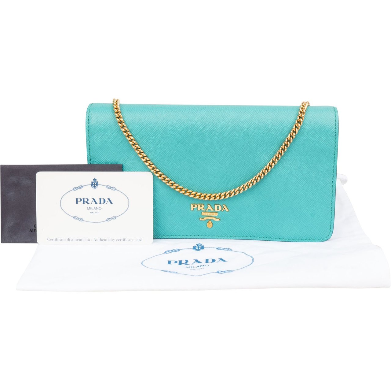 Prada Saffiano Leather Wallet On Chain Crossbody Bag Blauw