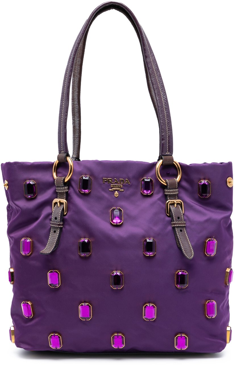 Prada Tessuto Pietre Jeweled Tote Paars