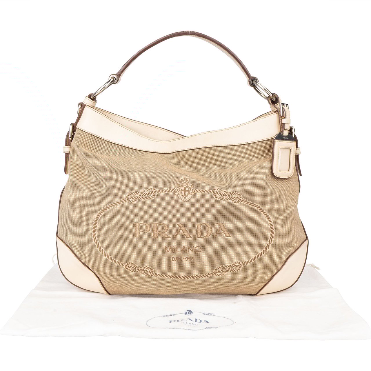Prada Prada Jacquard Monogram Handbag Beige