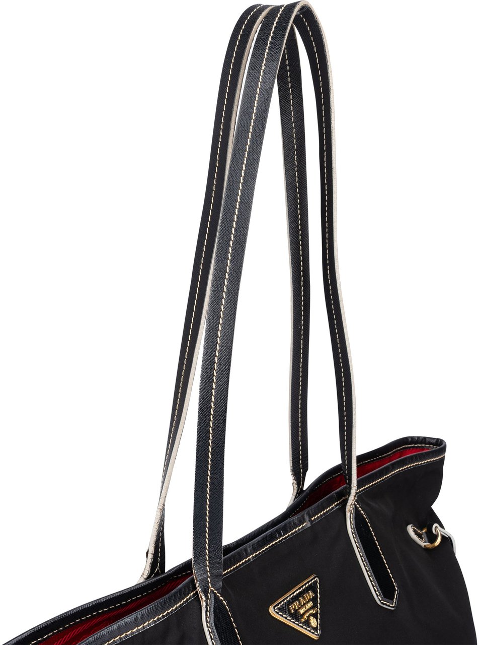 Prada Nylon Saffiano Leather Shopper Handbag Zwart