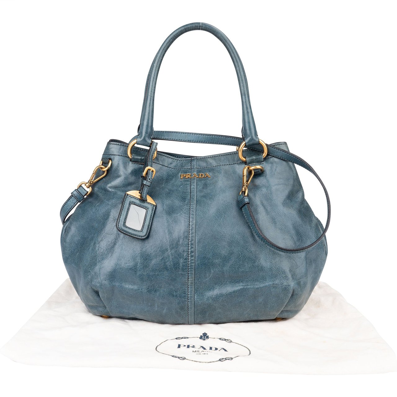 Prada Prada Blue Leather City Handbag Blauw