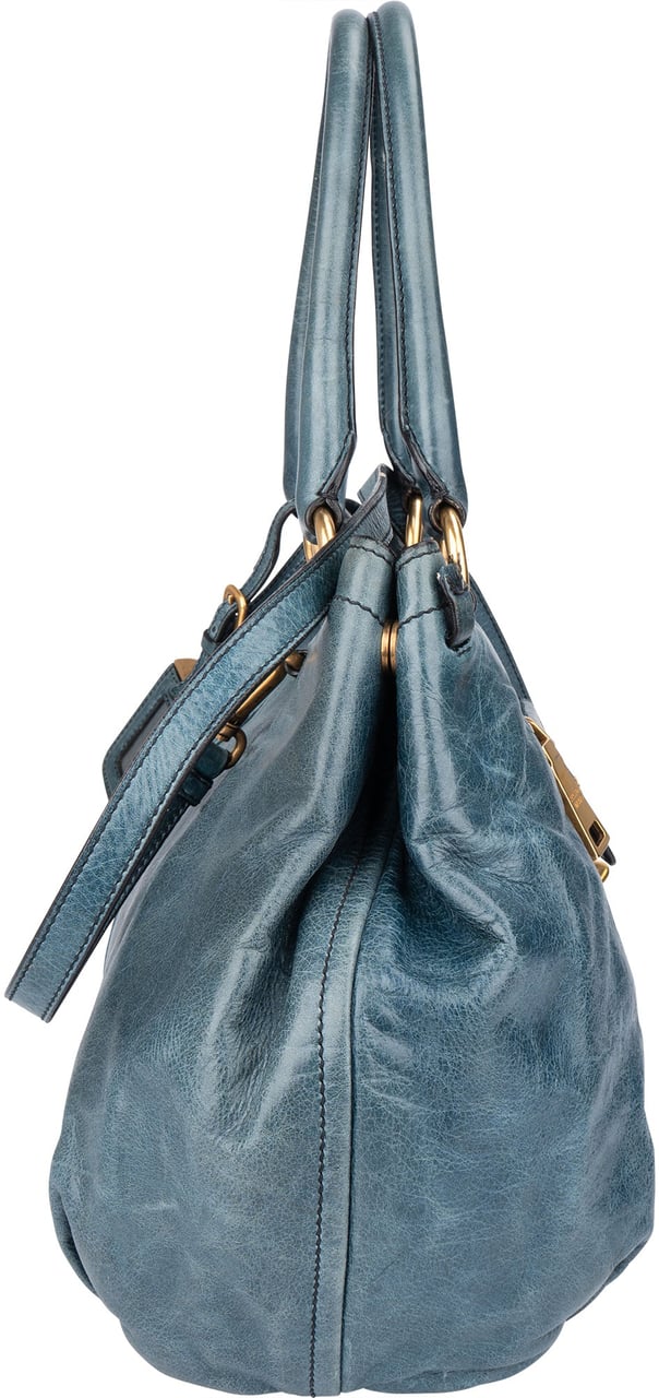Prada Prada Blue Leather City Handbag Blauw