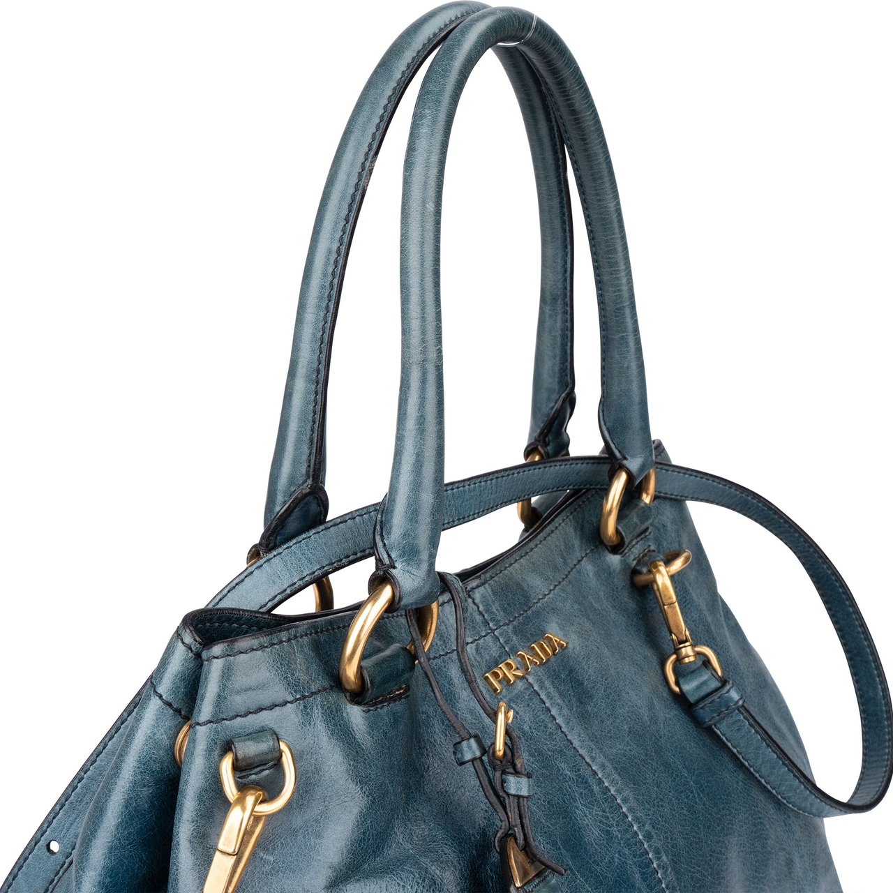 Prada Prada Blue Leather City Handbag Blauw