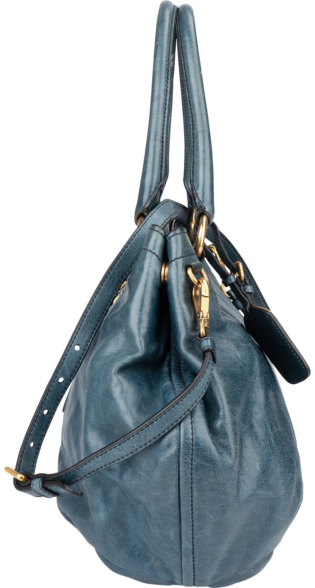 Prada Prada Blue Leather City Handbag Blauw