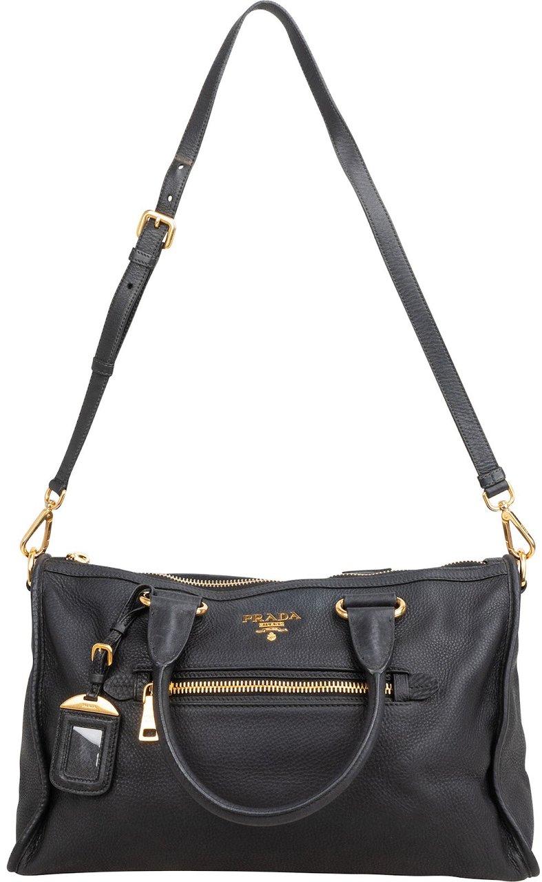 Prada Vitello Daino Leather Tote Handbag Zwart