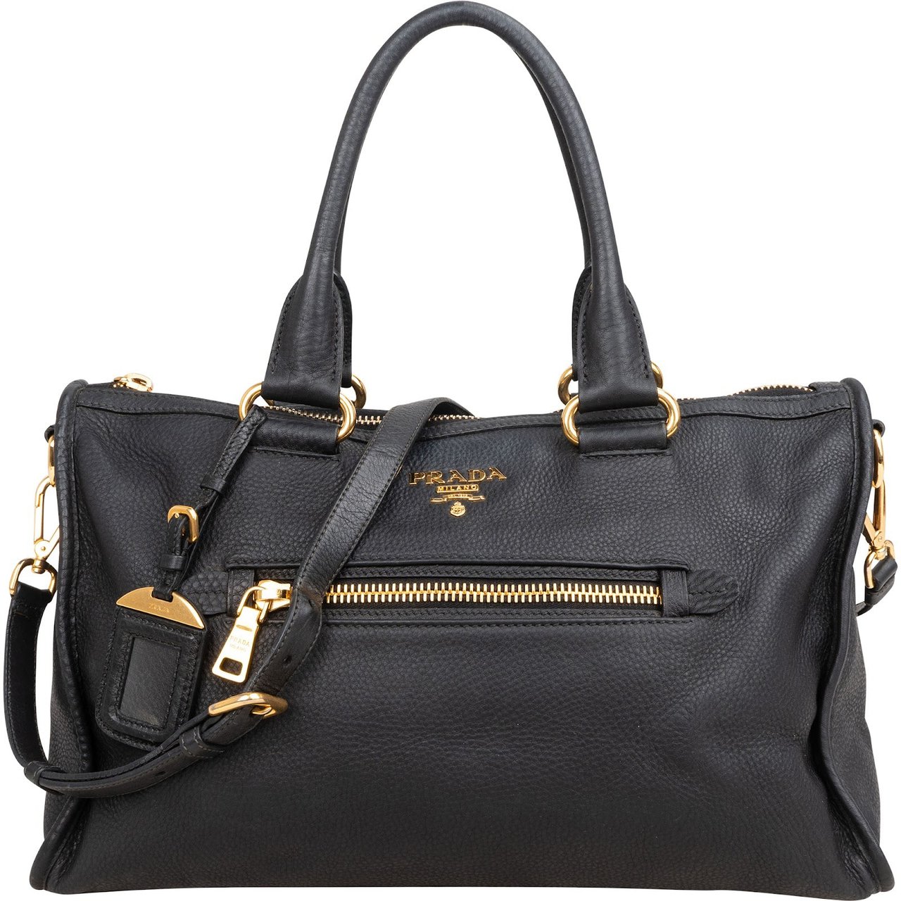 Prada Vitello Daino Leather Tote Handbag Zwart