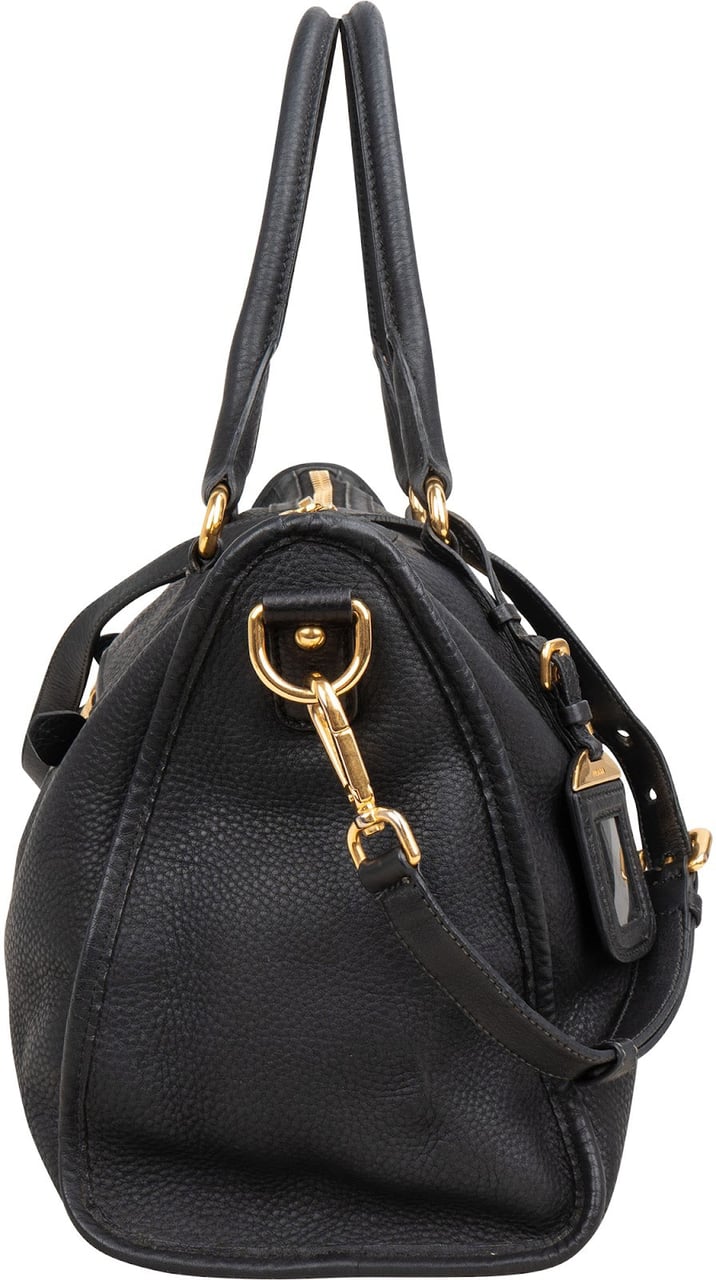 Prada Vitello Daino Leather Tote Handbag Zwart