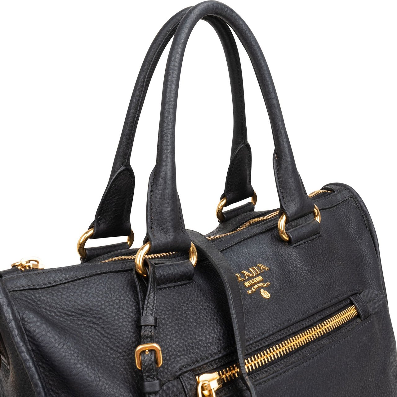 Prada Vitello Daino Leather Tote Handbag Zwart