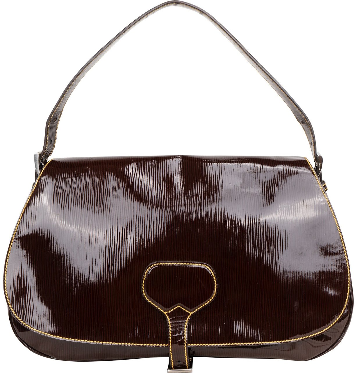 Prada Brown Vernice Saffiano Leder Saddle Flap Shoulder Bag Bruin
