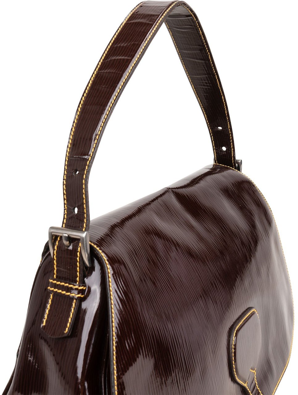 Prada Brown Vernice Saffiano Leder Saddle Flap Shoulder Bag Bruin