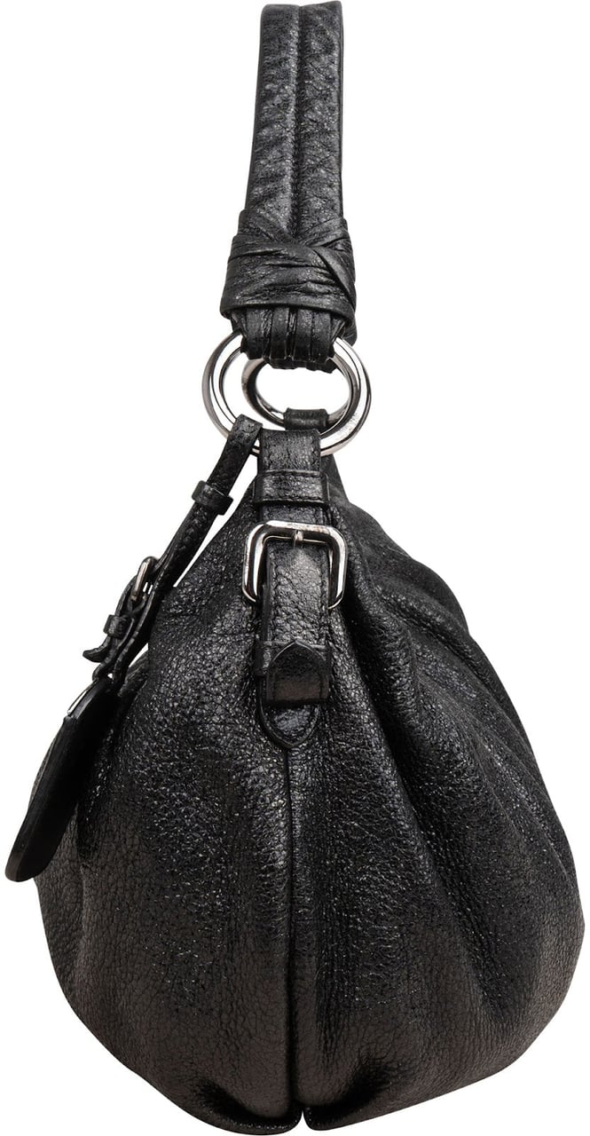 Prada Vitello Daino Ruched Hobo Shoulder Bag Zwart