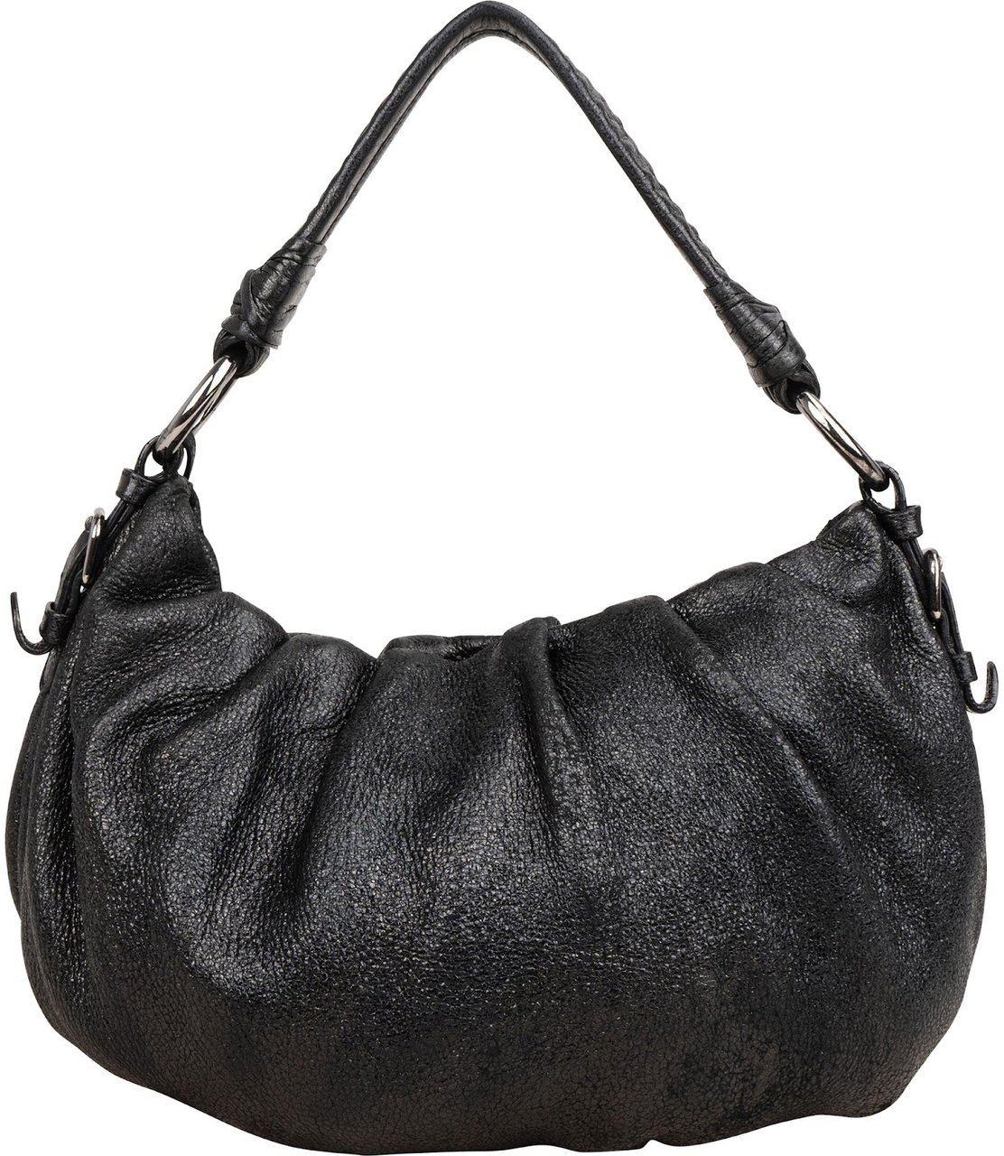 Prada Vitello Daino Ruched Hobo Shoulder Bag Zwart