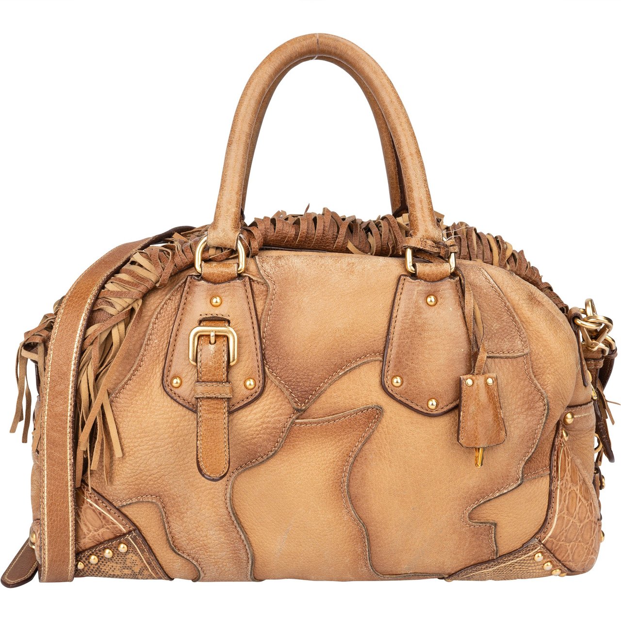 Prada Prada Cervo Patch Leather Rodeo Handbag Bruin