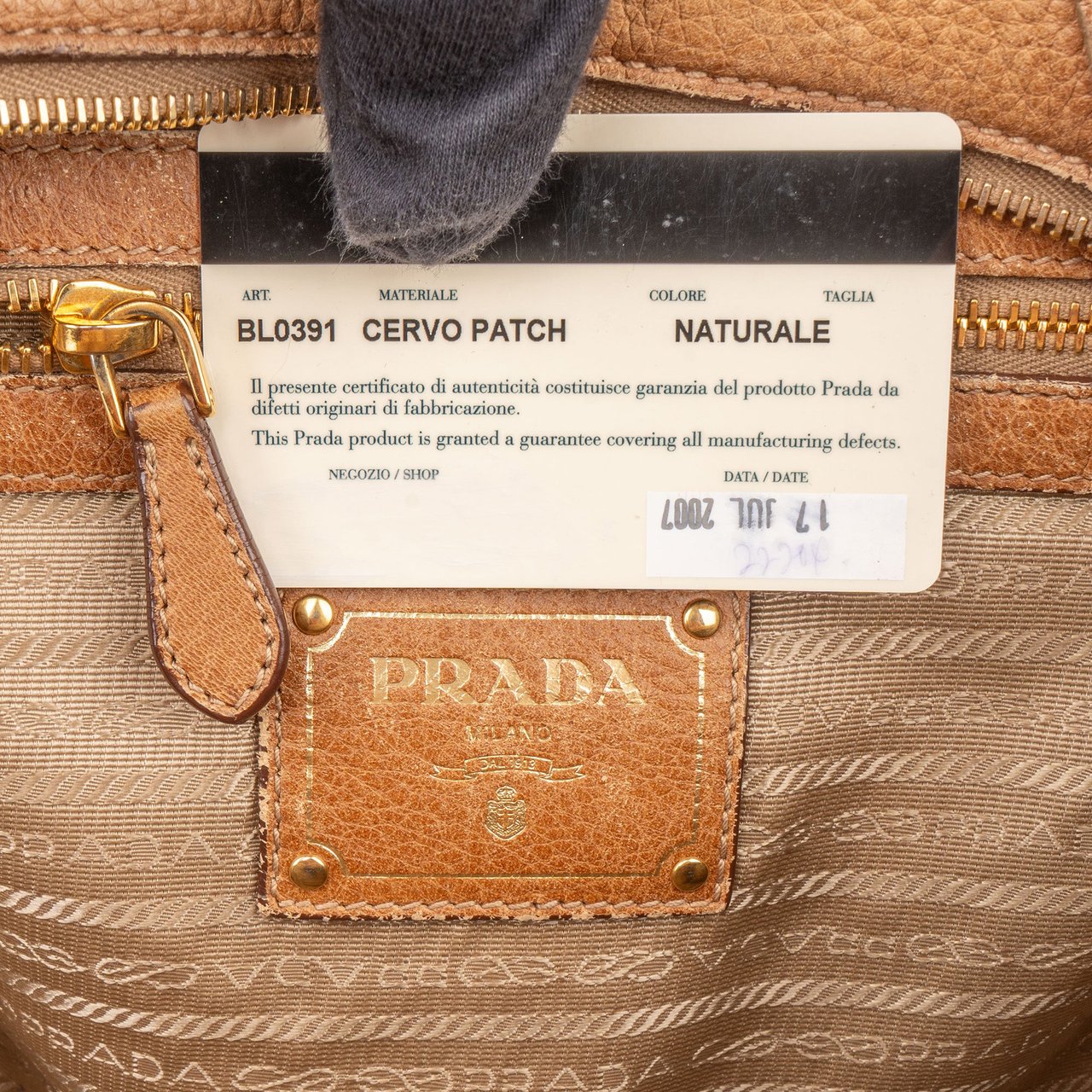 Prada Prada Cervo Patch Leather Rodeo Handbag Bruin
