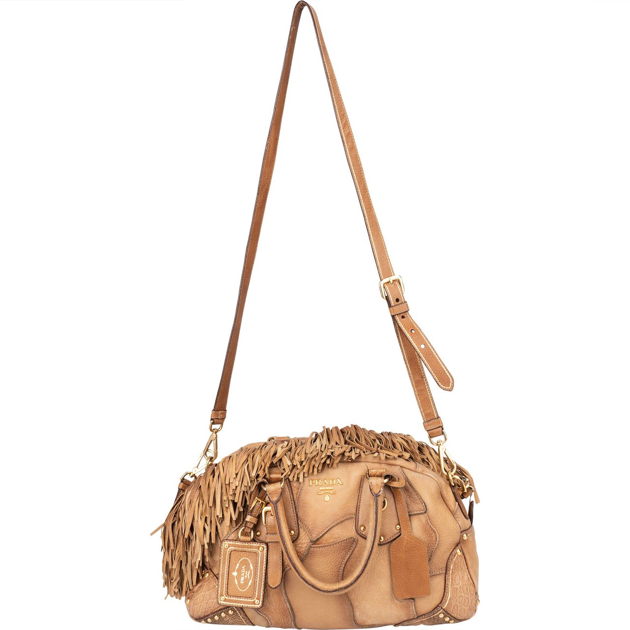 Prada Prada Cervo Patch Leather Rodeo Handbag Bruin