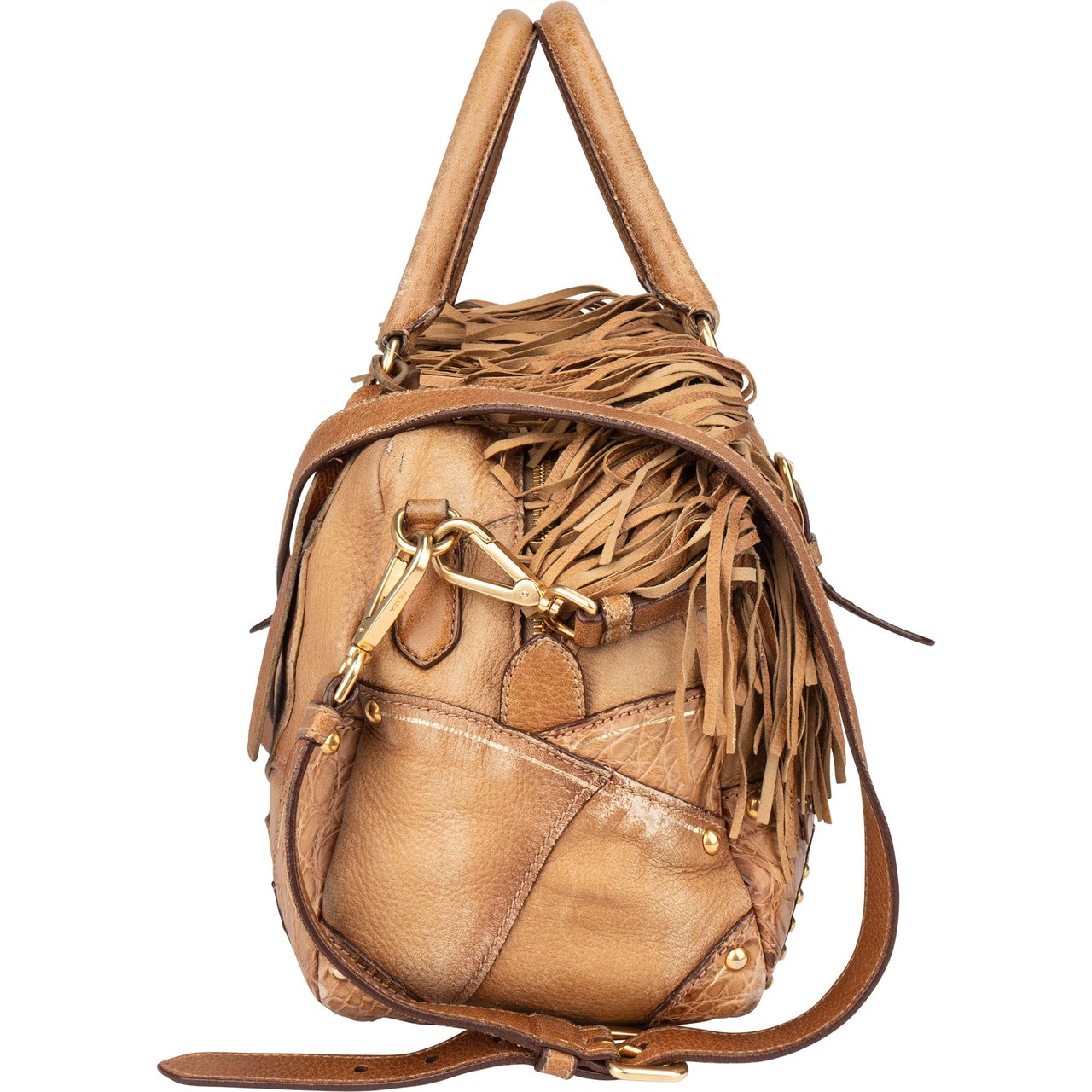 Prada Prada Cervo Patch Leather Rodeo Handbag Bruin