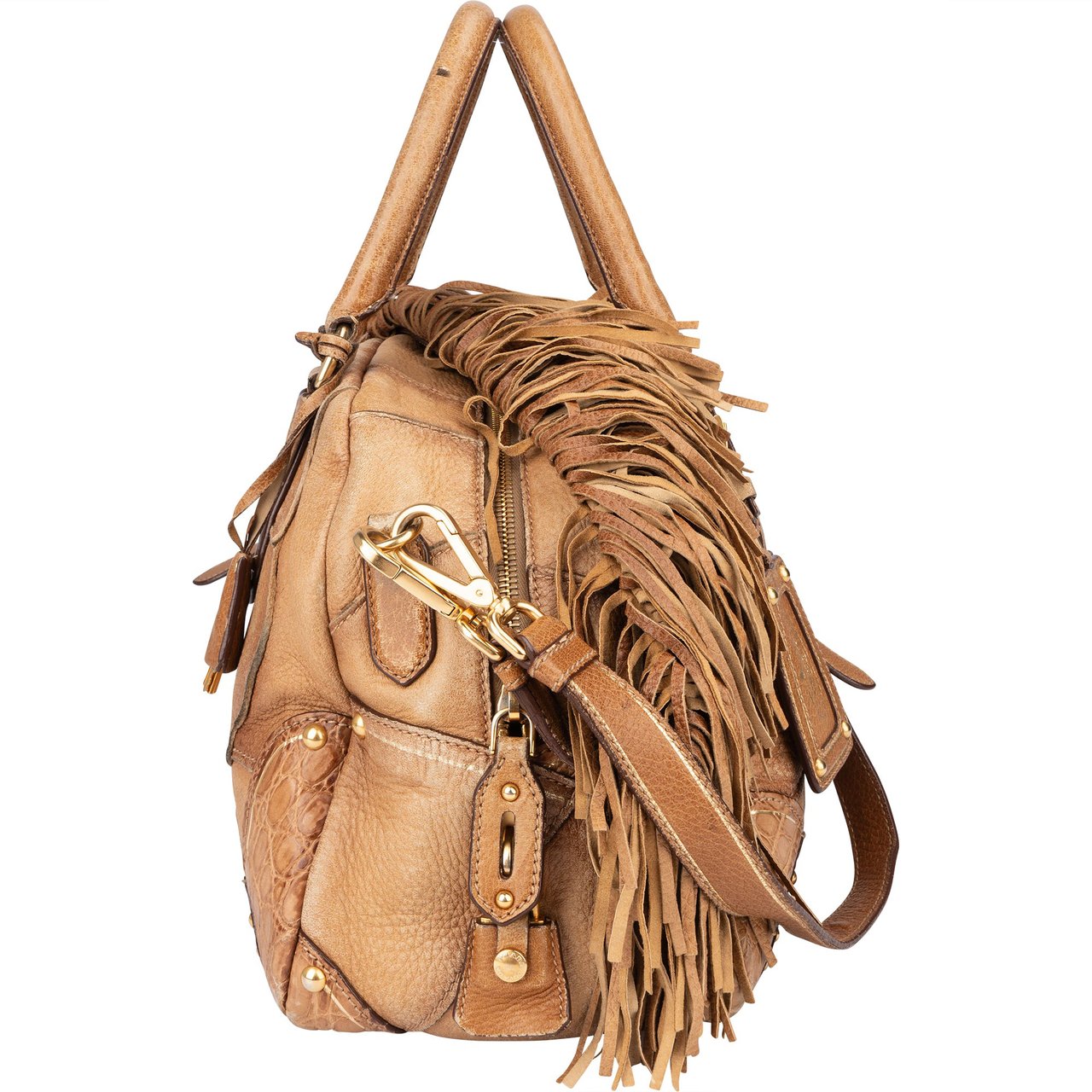 Prada Prada Cervo Patch Leather Rodeo Handbag Bruin
