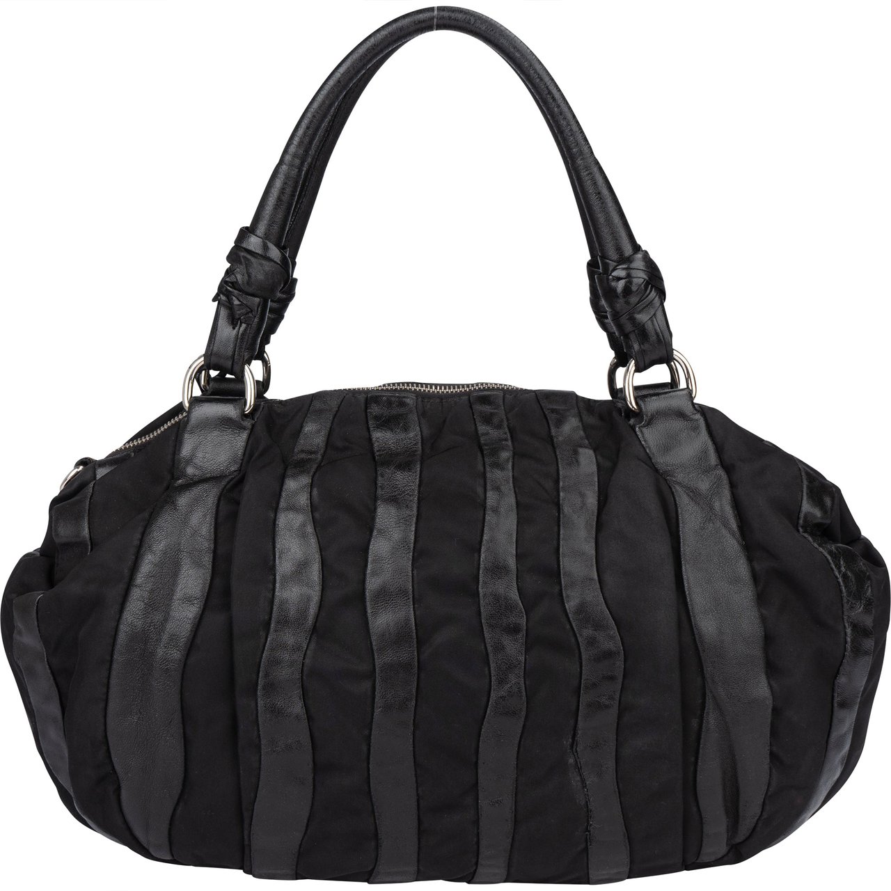 Prada Prada Nylon Leather Handbag Zwart