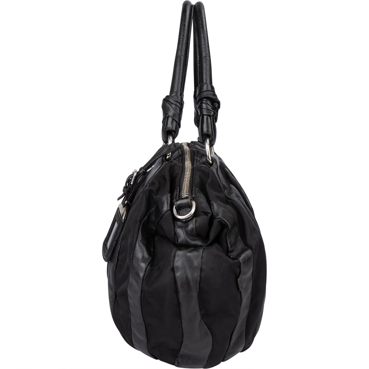 Prada Prada Nylon Leather Handbag Zwart