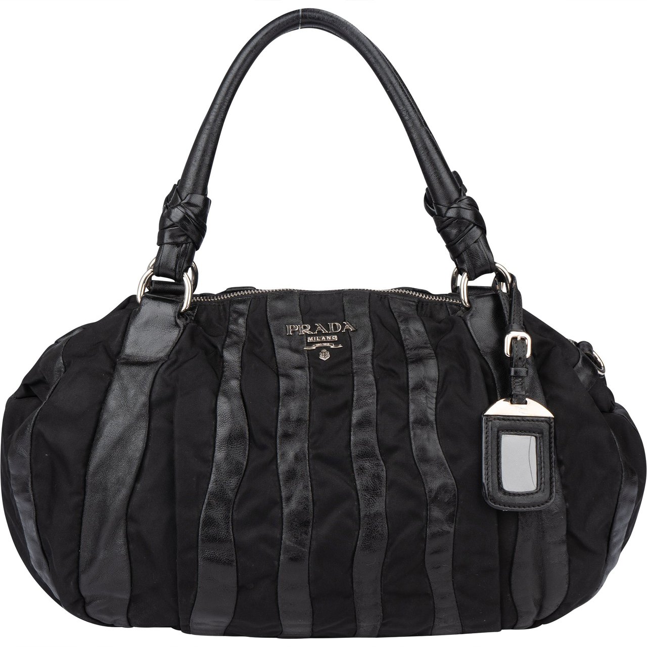 Prada Prada Nylon Leather Handbag Zwart