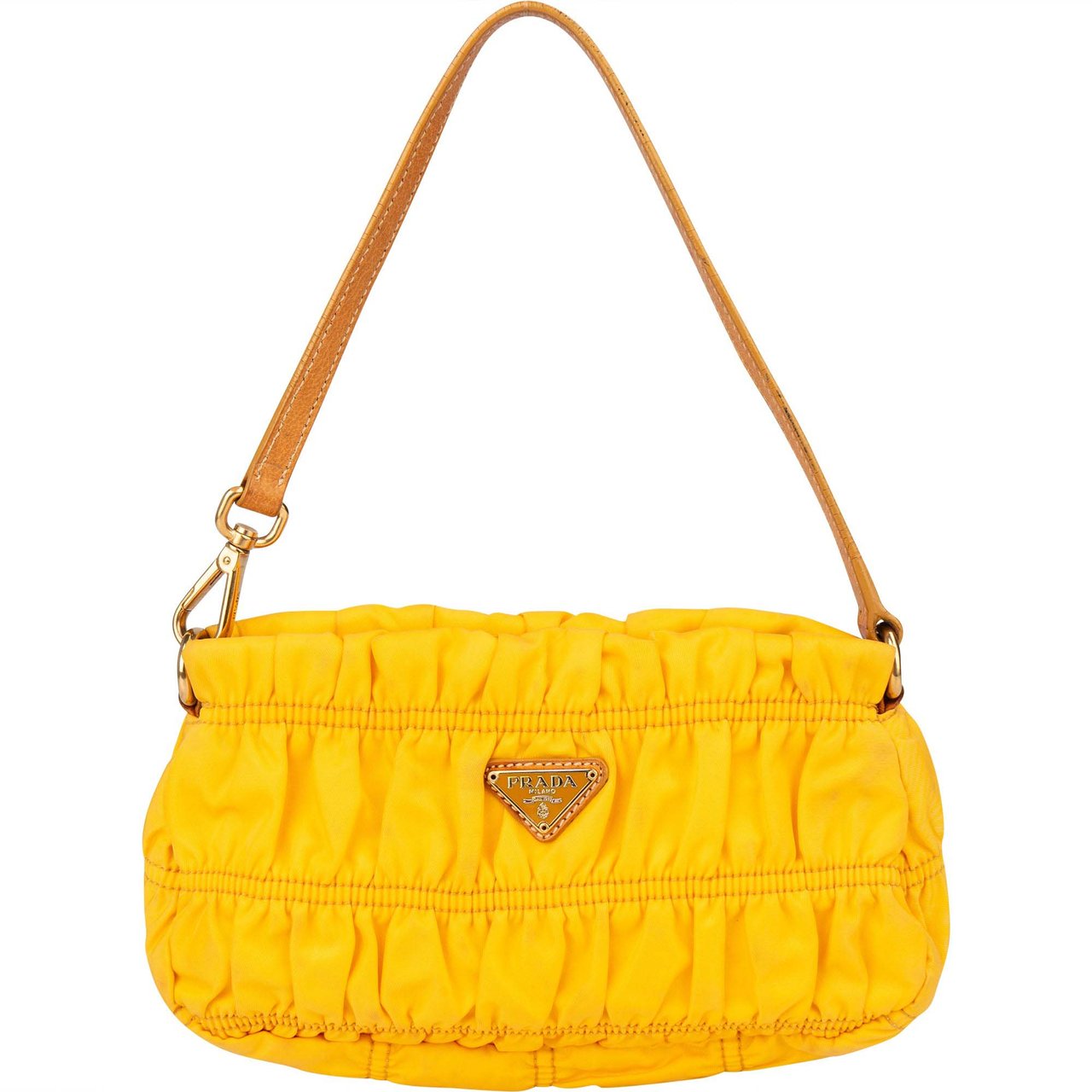 Prada Prada Yellow Nylon Triangle Handbag Geel