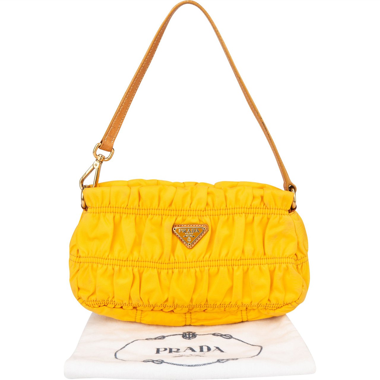 Prada Prada Yellow Nylon Triangle Handbag Geel