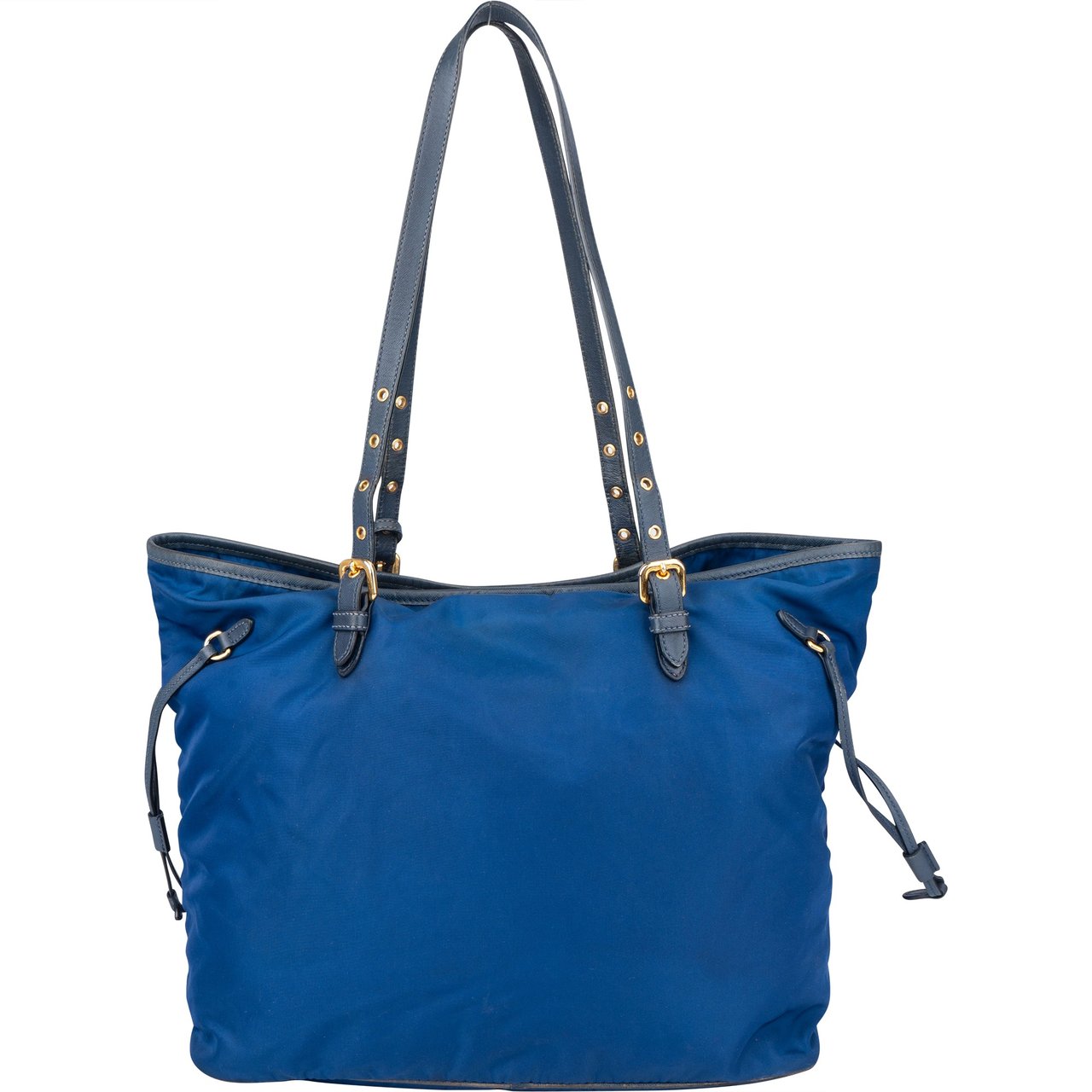 Prada Prada Blue Nylon Saffiano Leather Shopper Handbag Blauw