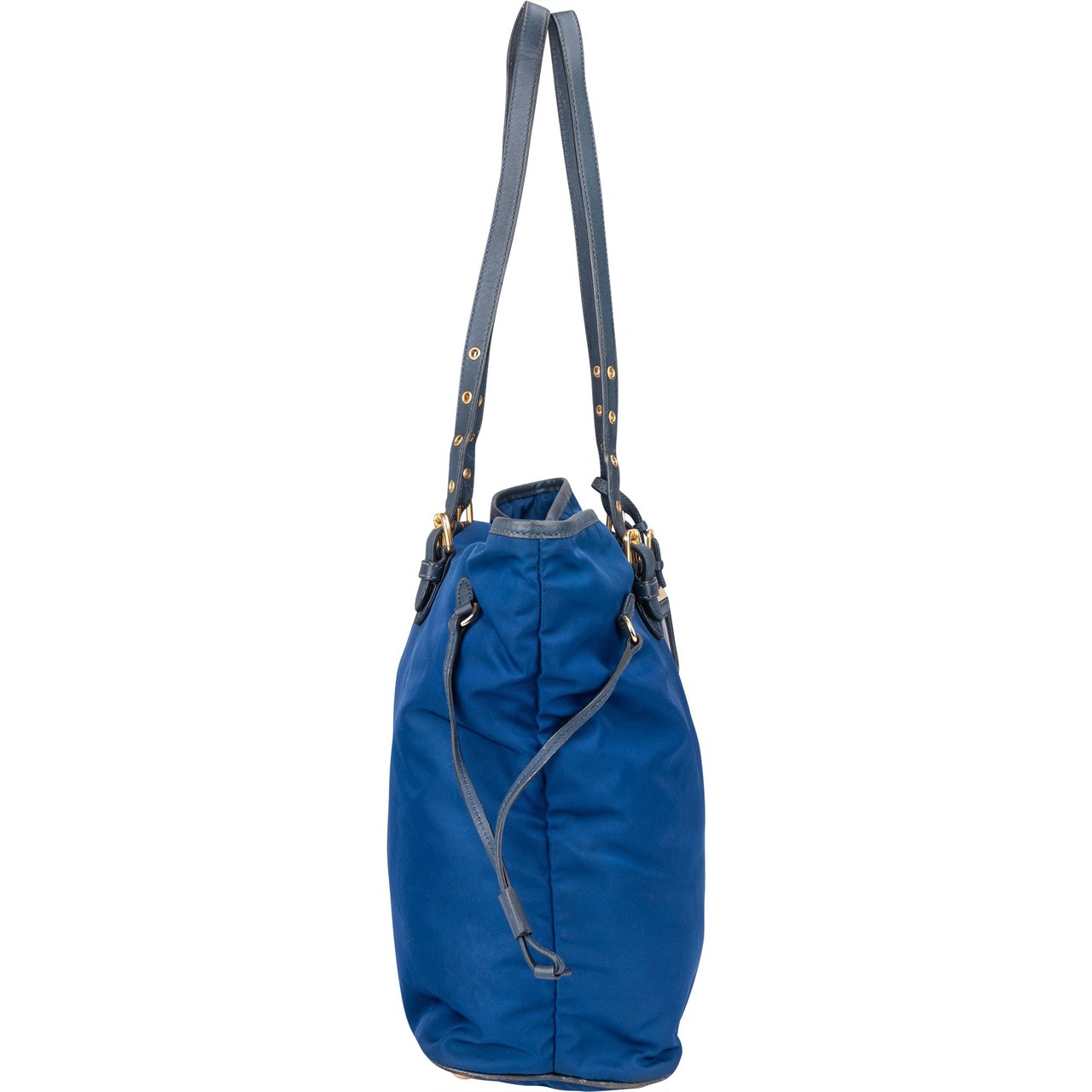 Prada Blue Nylon Saffiano Leather Shopper Handbag Blauw