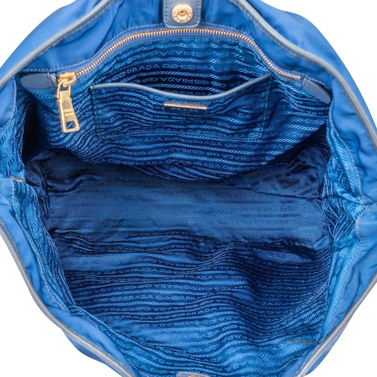 Prada Prada Blue Nylon Saffiano Leather Shopper Handbag Blauw