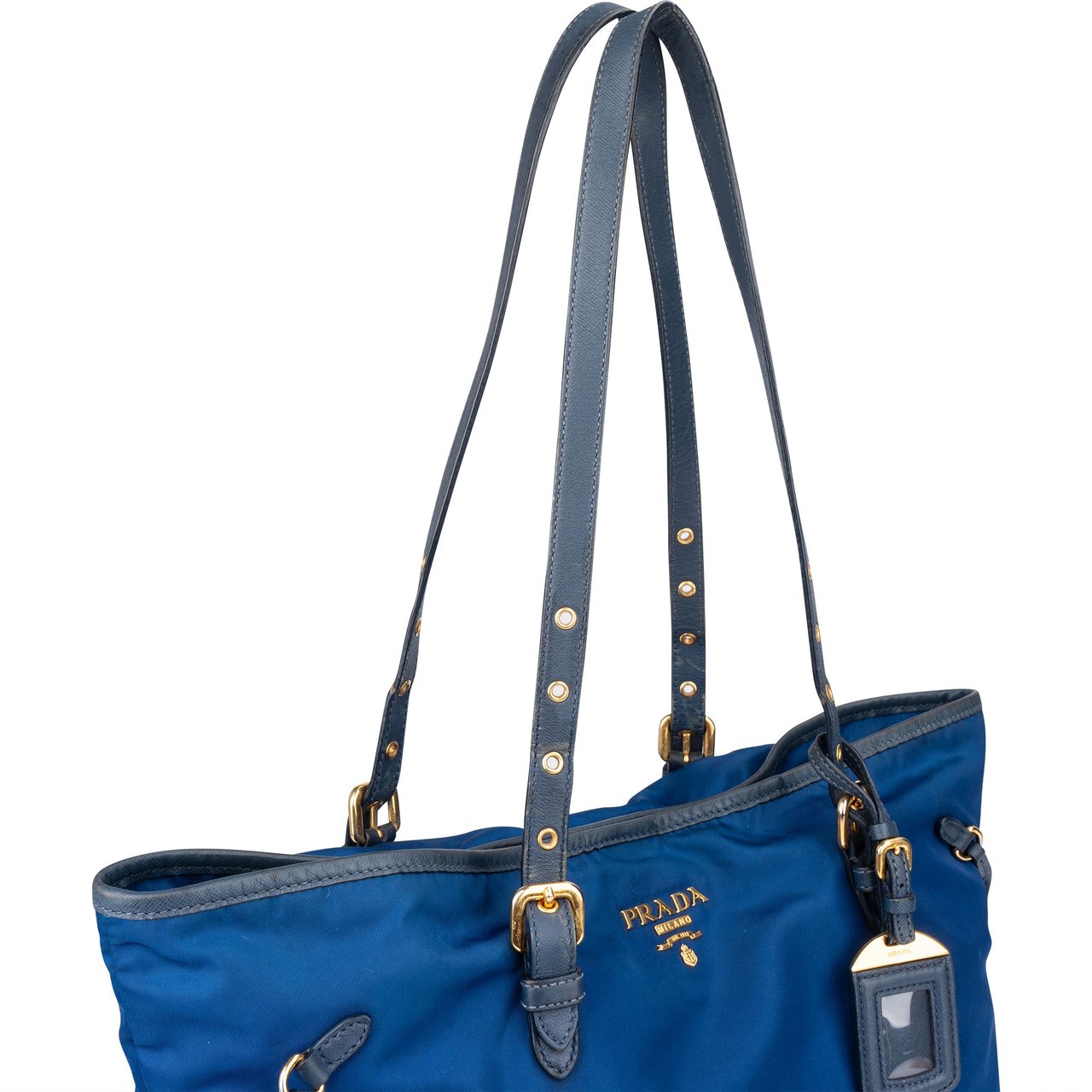 Prada Prada Blue Nylon Saffiano Leather Shopper Handbag Blauw