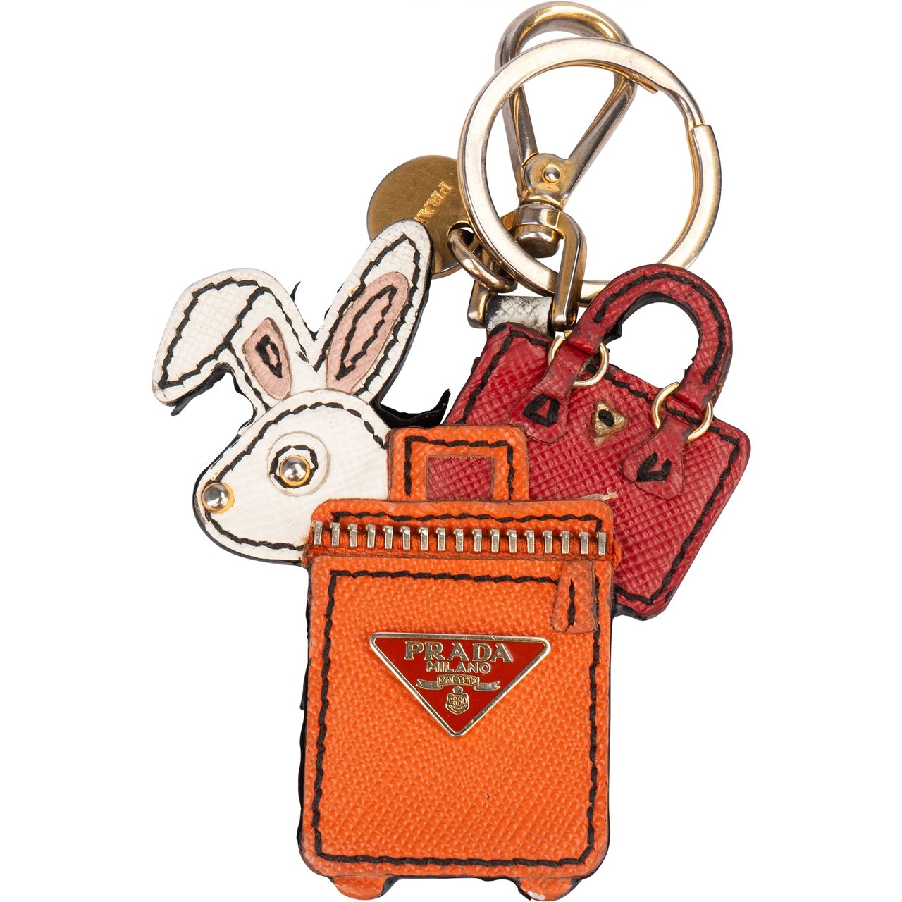 Prada Prada Saffiano Leather Shopping Rabbit Pendant Oranje