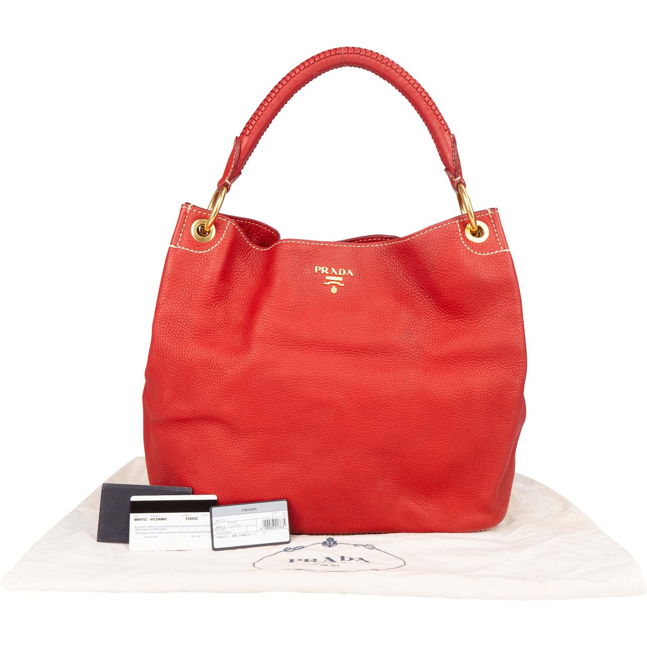 Prada Prada Red Calfskin Daino Handbag Rood