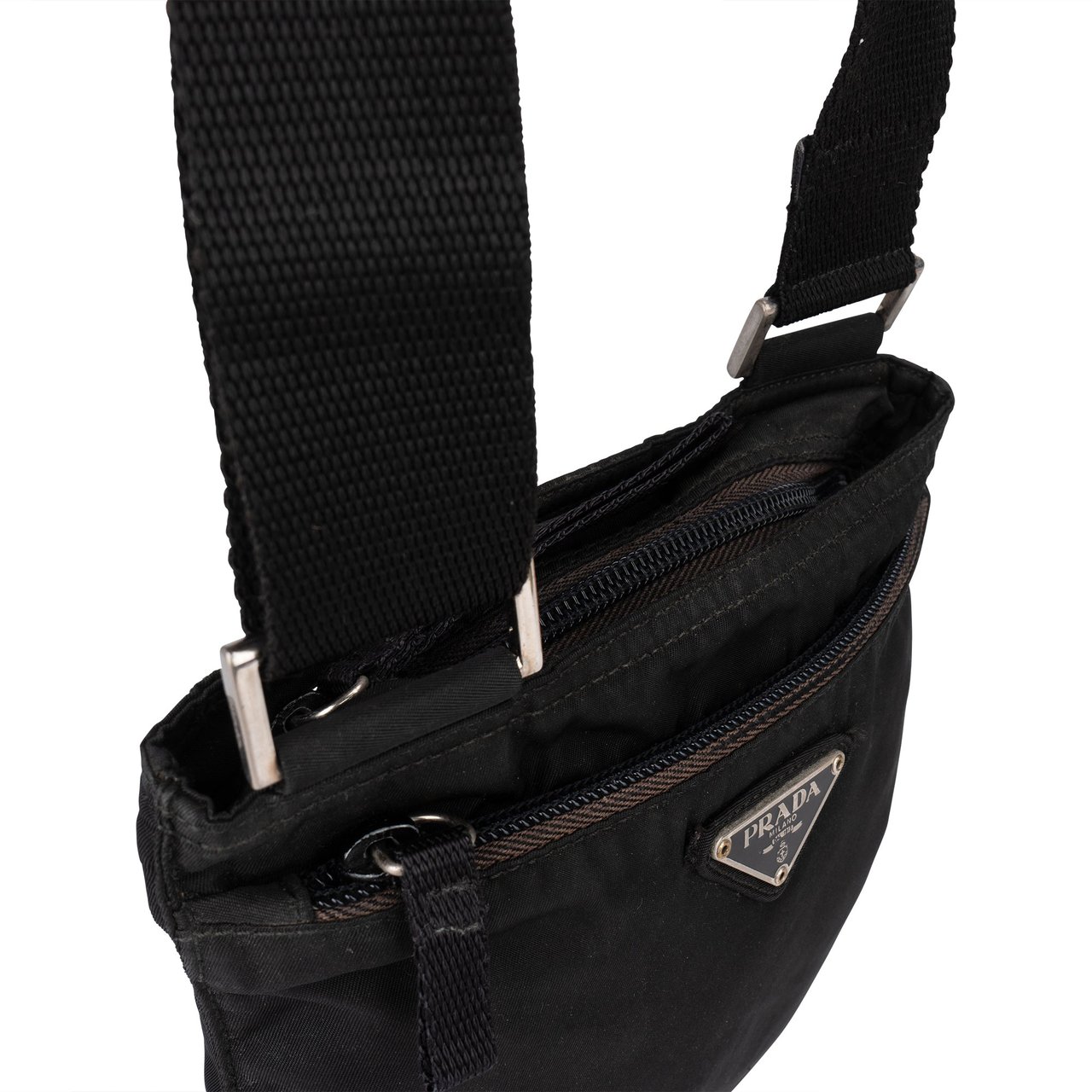 Prada Prada Black Nylon Triangle Crossbody Side Bag Zwart