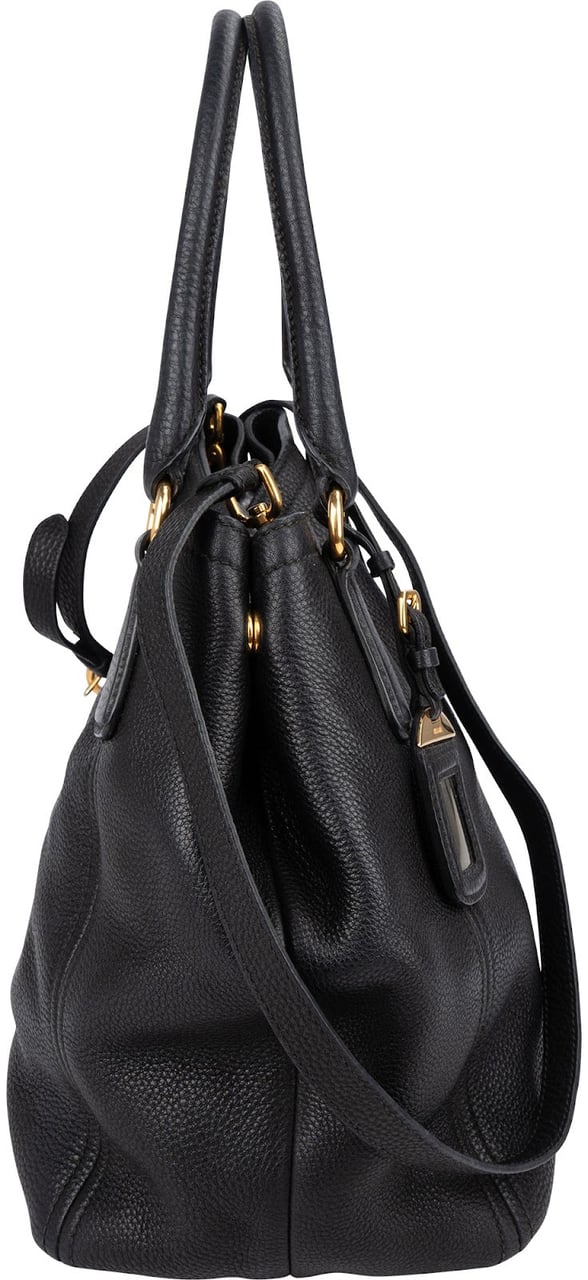 Prada Vitello Daino Leather Hobo Tote Handbag Zwart