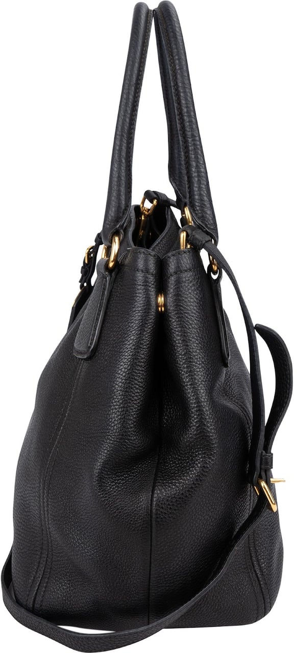 Prada Vitello Daino Leather Hobo Tote Handbag Zwart