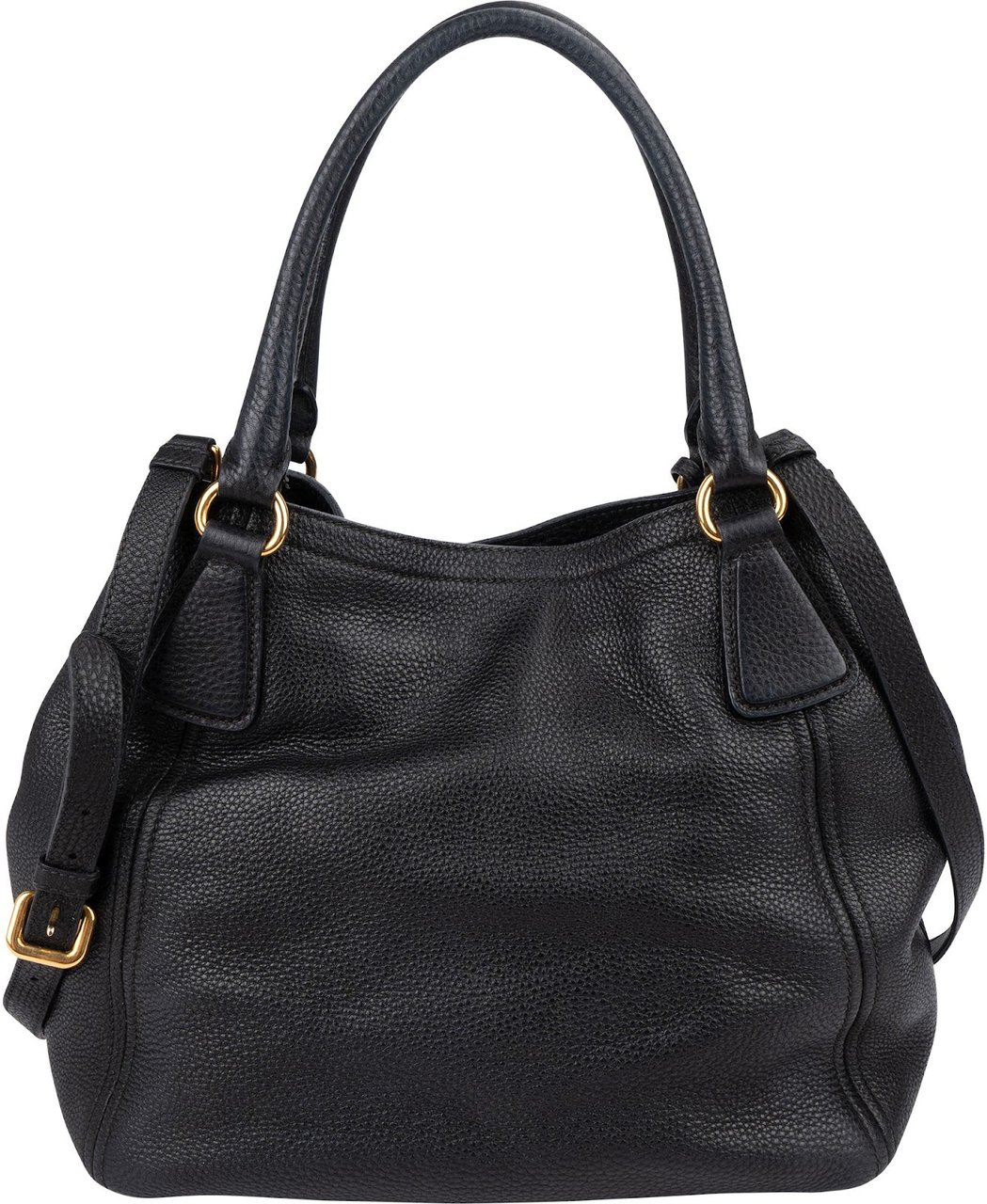 Prada Vitello Daino Leather Hobo Tote Handbag Zwart