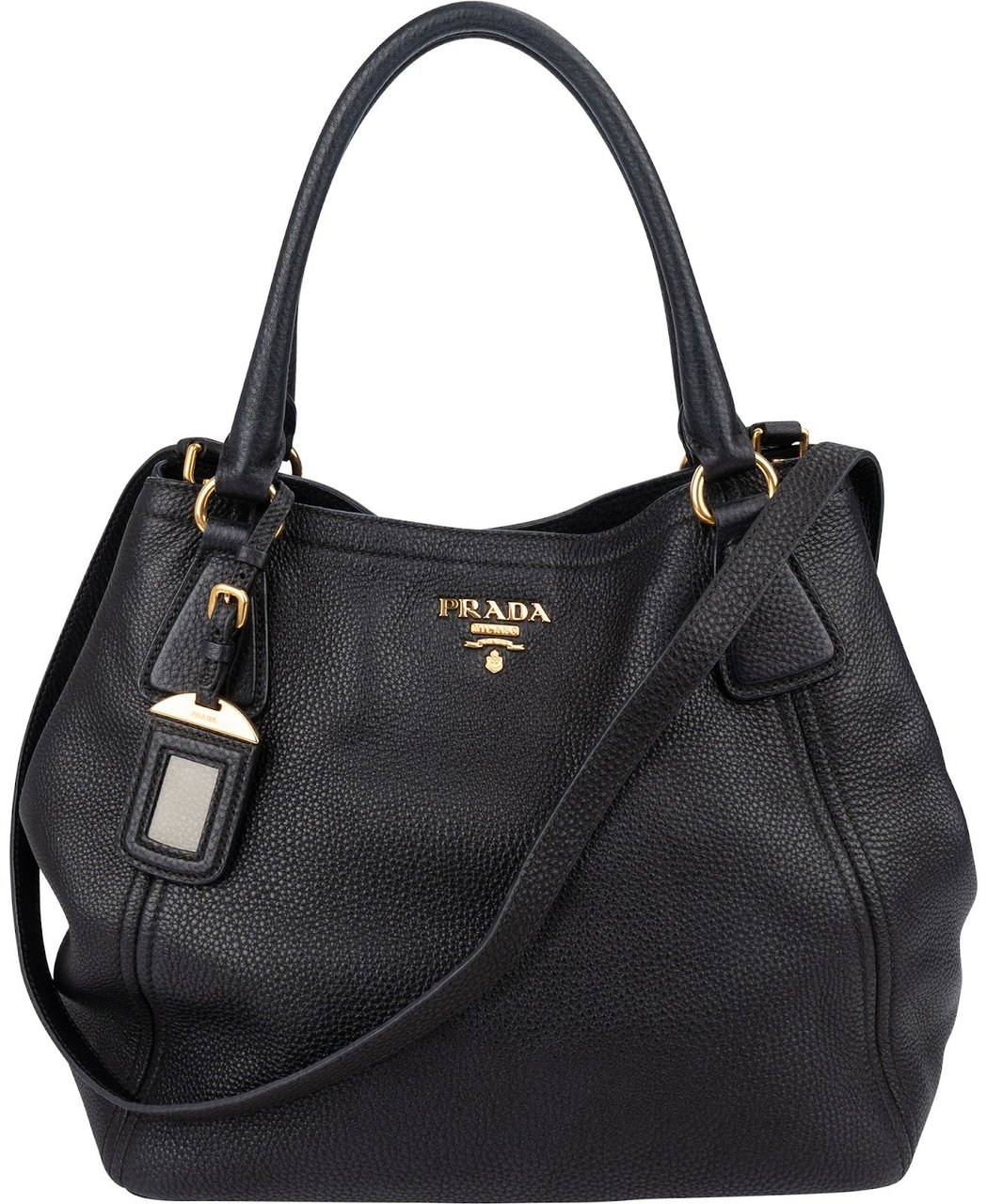 Prada Vitello Daino Leather Hobo Tote Handbag Zwart