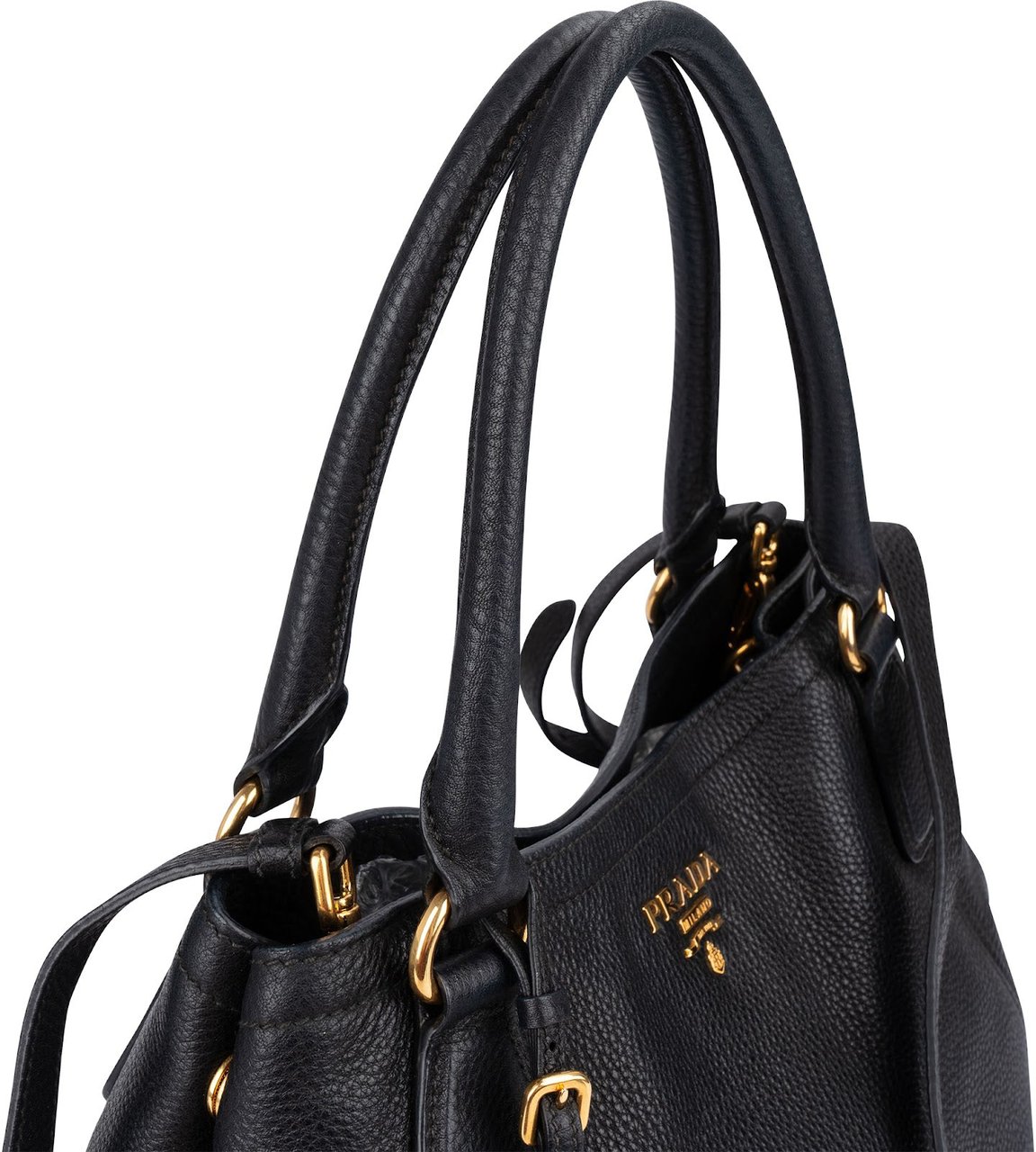 Prada Vitello Daino Leather Hobo Tote Handbag Zwart